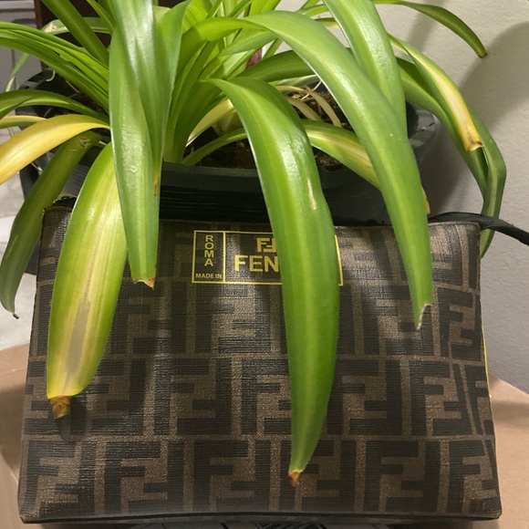 PRE LOVED FENDI Brown Monogram Wristlet with Yellow Detachable Strap - Picture 10 of 10